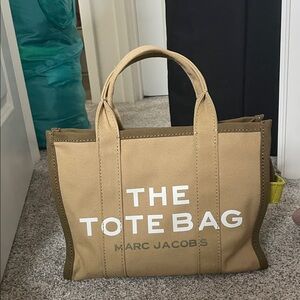 Marc Jacobs Canvas Tote Bag in Khaki with White Logo